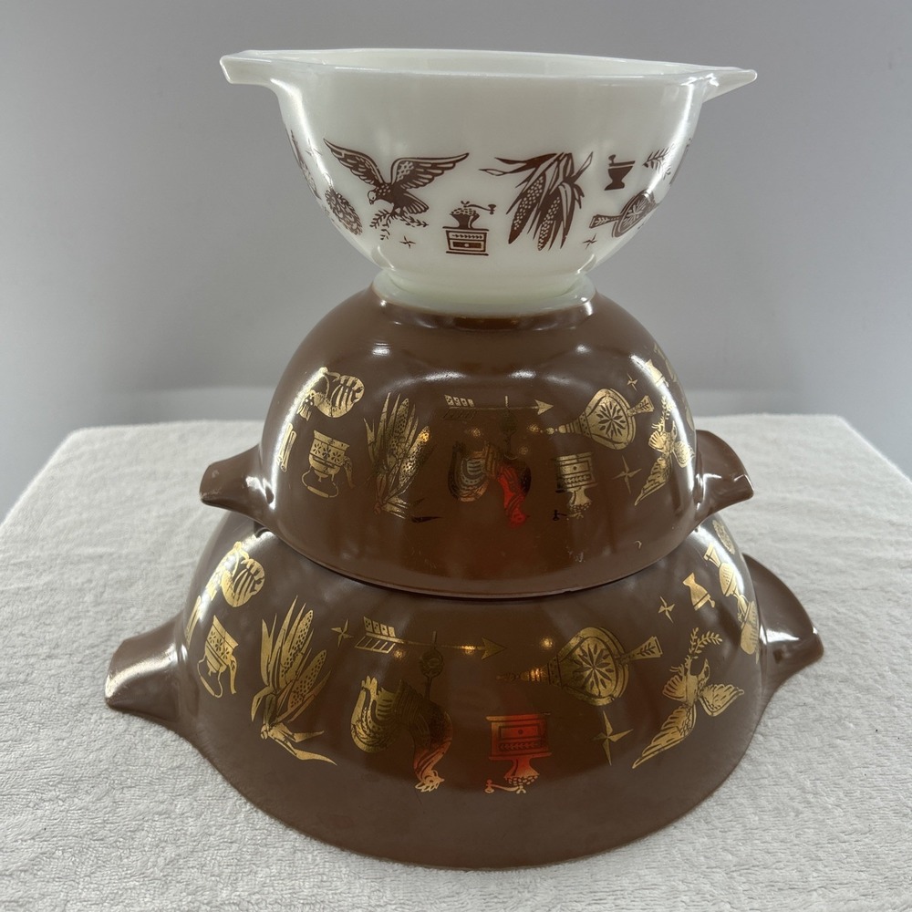 Vintage PYREX Early American Set of 3 Cinderella Mixing Bowls 441, 442, & 444